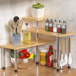 ZHWS Kitchen Countertop Organizer Corner Shelf - 3 Tier Bathroom Storage Display Counter Shelves Bamboo Spice Rack Desk Bookshelf with Hooks