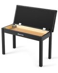 MUSTAR Piano Bench Piano Stool with Storage, 74cm Large Seat Solid Wooden Keyboard Bench, Soft Faux Leather Padded Seat for Vanity, Living Room, Bedroom (Black)