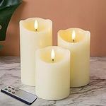 Eywamage Ivory Flameless Pillar Candles with Remote, Flickering Real Wax LED Battery Candles Set of 3