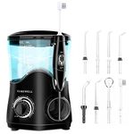 TUREWELL FC162 Water Dental Flosser for Teeth/Braces,10 Pressure Levels, 8 Water Jet Tips for Family, 600ML Electric Water Dental Oral Irrigator for Teeth Clean (Black)