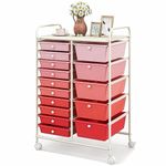 KOTEK 15-Drawer Rolling Storage Cart, Multipurpose Mobile Utility Cart with 4 Wheels, Home Office School Tools Scrapbook Paper Organizer (Pink)