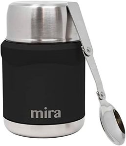 MIRA Thermo for Hot Food & Soup - 15 oz Insulated Food Jar with Foldable Spoon - Leak Proof Stainless Steel Thermal Storage Lunch Container, Canteen, Double Walled, Black