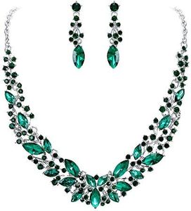 Clearine Parure Gioielli Matrimonio Sposa Collana Orecchini Gioielli Set per Donne Cristallo austriaco Marquise Grappolo Collo Collana Orecchini pendente Set Colore smeraldo Argento-fondo