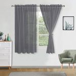 DWCN Dark Grey Sheer Curtains with Tiebacks Semi Transparent Voile Rod Pocket Curtains Elegant Window Curtains for Bedroom and Living Room,2 Panels,56" W x 54" Drop