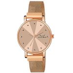 LOUIS DEVIN Rose Gold Plated Mesh Chain Analog Wrist Watch for Women (Rose Gold Dial) | LD-RG173-RG