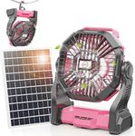 Art In Real 10400mAh Solar Fan, Camping Fan with 7W Solar Panel, Rechargeable Solar Powered Fan with LED Lantern,Portable Battery Operated Fan for Travel Picnic, Barbecue, Fishing,Outdoor＆Indoor