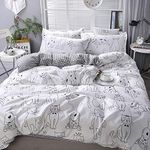 Lunoroey Cat Duvet Cover Set Double Size Black And White Cat Cute Cartoon Cats Printed And Checkered Double Size Reversible Duvet Cover Set All Season Bedding Set