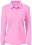 MoFiz Women's Long Sleeve Polo Shirts Cotton Golf Tops Casual Sports T-Shirt with 1/4 Zipper Pink Size M