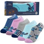 Disney Stitch Socks Women and Teenagers Ankle Socks No Show Socks Women Minnie Mickey Marie Multi Pack 5 Pairs One Size 4-7 Trainer Socks Stitch Gifts (Blue Stitch)