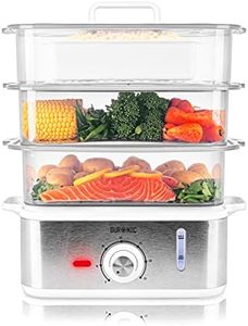 Duronic Electric Food Steamer FS87, Vegetable Steamer with Rice Bowl, 3 Tier Rice Steamer, Food Steamers with Timer, BPA Free Electric Steamer for Vegetables, Fish, Dumplings, Baby Food