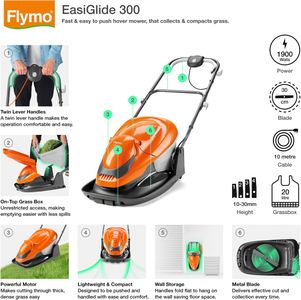 Flymo EasiGlide 300 Electric Lawn Mower – Compact Hover Design