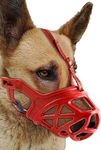 RvPaws Dog Mouth Cover Muzzle/Bite Guard with Adjustable Strap Muzzle Ideal for Stopping Biting, Barking and Chewing Aggressive Dogs and Puppies - Red (Large)