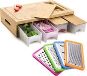Premium Bamboo Cutting Board with 4 Drawers, Large Chopping Board with Juice Grooves, Easy-Grip Handles & Food Sliding Opening Carving Board with Trays for Food Storage Transport and Cleanup by Mofish