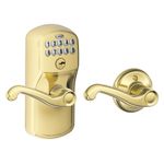 Schlage FE575 PLY 505 FLA Plymouth Keypad Entry with Auto-Lock and Flair Levers, Bright Brass