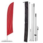 Vispronet - Premium Red Solid Feather Flag Kit - 13ft Knitted Polyester Swooper Flag with High-Wind Pole Set and Ground Spike - Dyed in The USA