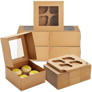 Juvale 24 Pack 6 Count Cupcake Boxes with Windows - To Go Containers for Bakery, Desserts, Muffins (Kraft Paper, 3.7x4.2x3.7 in)