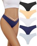 VOENXE Seamless Women Underwear Thongs,No Show V waist Low Rise Knickers for Ladies,No VPL Breathable Comfortable pants,Multipack Invisible T Back Tanga Undies for Women,5-Pack Assorted