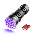 LE UV Light, 21 LED 395nm UV Flashlight, Pet Urine Stain Detector Black Light Flashlight, 3 AAA Batteries Included Ultraviolet Flashlight, Find Stains on Clothes, Carpet