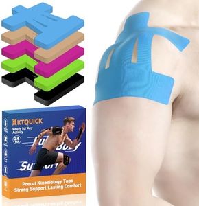 Kinesiology Tape for Shoulder Precut, 24 PCS Shoulder Tape for Pain Relief, KTQUICK Original Cotton Waterproof & Breathable, Enhance Elastic Sports Tape for Pain Support and Muscle Sports, Blue