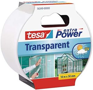 tesa extra Power Transparent Adhesive Tape - Waterproof Duct Tape for Repairing Cracked Glass or Plastics - 10 m x 50 mm - Transparent