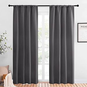 NICETOWN 84 Inches Blackout Curtains - Living Room Three Pass Microfiber Thermal Insulated Rod Pocket Window Panels (2 Panels, 42 x 84 Inch, Gray)