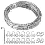 TooTaci 6mm Wire Rope, 5M Stainless Steel Cable Wire Rope, with 6mm Wire Rope Clamps, 6mm Heavy Duty Aircraft Cable Wire Kits for Outdoor Pulley Systems,Clothesline Kit,Hanging Wire for Indoor Outdoor