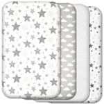 Next to Me Crib Sheets – 4 Pack Baby Crib Fitted Sheets Set - 100% Cotton, Soft & Breathable, to fit Bedside Cribs - Made in Europe – 83 x 50 cm (Grey Patterns, 83x50cm)