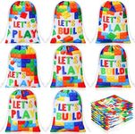 Kajaia 24 Pieces Building Block Drawstring Bags Build Blocks Party Favor Bags Block Theme Party Goodie Candy Bags Reusable Drawstring Gift Bags for Kids Build Block Birthday Party Baby Shower Supplies