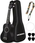MOSEN Ukulele for Beginners 21 Inch All in One Kit Beginner Professional Ukulele Including Straps, Strings, and Paddles (Black)