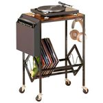 SaiDuoDuo Vinyl Record Player Stand, Record Player Table with Storage Hold 80 Albums, Vinyl Record Storage Cabinet with Organizer Pocket and Wheels