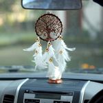 DULI Handmade Dreamcatcher Feather Car Hangings for Bedrooms,Outdoors or Wall Decor Ornament Car Hanging for Positive Energy and Protection (HangingTreeofLife-WhiteFeathers)