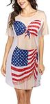 Ekouaer Body Tee Shirts Women Bikini Cover Up Dress Knee Length Baggy Funny Swim Cover Up American Flag L