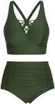 Hanna Nikole Plus Size Full Coverage Women Bikini Stretch Swimsuit with Tummy Control Beachwear Olive Green 22 Plus