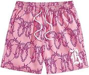 GORGLITTER Men's Graphic Print Gym Track Shorts Drawstring Waist Pockets Workout Cool Shorts Pink B Medium