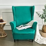 Topchances Velvet Wingback Chair Cover 2 Piece Set - 2 IN 1 Design Solid Soft Wing Back Arm Chair Covers Stretch Wing Chair Slipcover Furniture Protector for Living Room Bedroom Hotel (Emerald Green)