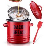 NiHome 46OZ Bacon Grease Container with Strainer & Silicone Scraper, Enamel Bacon Grease Keeper/saver can for Kitchen, Farmhouse Cooking Oil Container Kitchen Fat Storage with Dual Handles & Lid