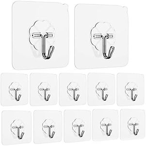 Limo Transparent Adhesive Hooks Utility Hooks 44 lb/ 20 kg(Max), Heavy Duty Coat Hooks Waterproof and Oilproof Reusable Seamless Hooks, Reusable Wall Hook for Bathroom & Kitchen