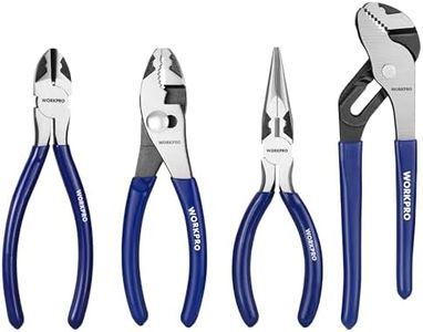 WORKPRO Pliers Set, 4-Piece Professional Hand Tool Pliers – 6" Needle Nose, 6" Slip Joint, 8" Groove Joint & 6" Diagonal Cutting Plier, for Home & Electrical Work