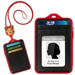 Bone Lanyard Wallet, ID Badge Holder with Zip, Premium Leather Badge Holder Wallet Case with ID Window, Credit Card Slots, Zipper Pocket, Silicone Neck Lanyard (Mr.Deer)