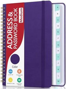 Address Book with Alphabetical Tabs, Hardcover Phone Book Password Keeper with Spiral Binding, Address Books for Seniors, Record Internet Logins, Coloring Pages - 5.7" × 7.7" (Purple)