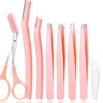 Tweezers Set for Facial Hair Removal Women, 8Pcs Precision Eyebrow Tweezers with Slanted & Pointed Tip Eyebrow Plucker Men for Ingrown Hair Removal (Pink)