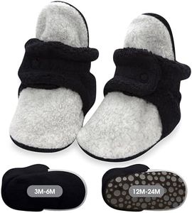 Zutano Unisex Cozie Fleece Baby Booties with Grippers, Baby Essentials, Black/Gray Heather, 12 Months
