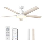 DREO 22dB Smart Ceiling Fan with Lights, 52 Inch (132 cm), 12 Speeds 3 Modes, Stepless Color Tones, Dimmable LED Light, 12H Timer, Quiet DC Motor, APP/Alexa Control, Electric Fan for Bedroom, White