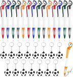 RETON 15 Pcs Soccer Ballpoint Pen, Football Pen Ballpoint Pens with 15pcs Football Keychain, 1.0mm Black Ink Soccer Party Favors Soccer Pens, Retractable Football Pens for School Supplies