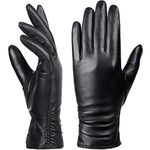 Womens Winter Leather Touchscreen Texting Warm Driving Lambskin 100% Pure Genuine leather Gloves (Black, L)