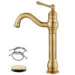 gotonovo Single Handle Vessel Sink Faucet 360° Swivel Bathroom Faucet One Hole Farmhouse Lavatory Vanity Faucet Bowl Sink Mixer Tap with Pop Up Drain, Antique Brass