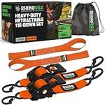 Rhino USA Retractable Ratchet Tie Down Straps (2PK) - 1,360kg Guaranteed Max Break Strength, Includes (2) Ultimate 5 cm x 3 m Autoretract Tie Downs with Padded Handles - Orange