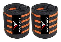 VICTORY Professional Wrist Wrap Band, Wrist Strap for Gym and Fitness with Thumb Loop Straps Wrist Wrap Gym Accessories for Men Hand Grip & Wrist Support Sports Straps - Orange