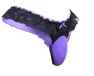 aishani pouch panties men's lace thong G-string bikini briefs hipster hot underwear sexy for men VC (XL, purple/black), Purple/Black, X-Large