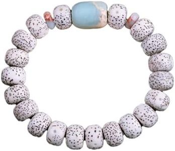 Natural Star Moon Bodhi Bracelet for Women White Star Moon Carved Bead Bracelet Anxiety Relief Energy Yoga Meditatioon White Blue Design Good Luck Buddha Bead Bracelets Birthday Gift (Bodhi 3)